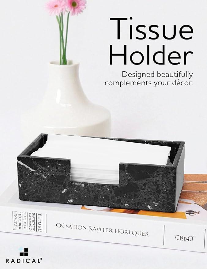 Radicaln Marble Tissue Box Cover 10x5 Inch Handmade Black Decorative Tissues Box Holder for Office Desk & Bathroom Counter Organizer, Rectangle Napkin Holder for Room Decor & Accessories - ModernBath