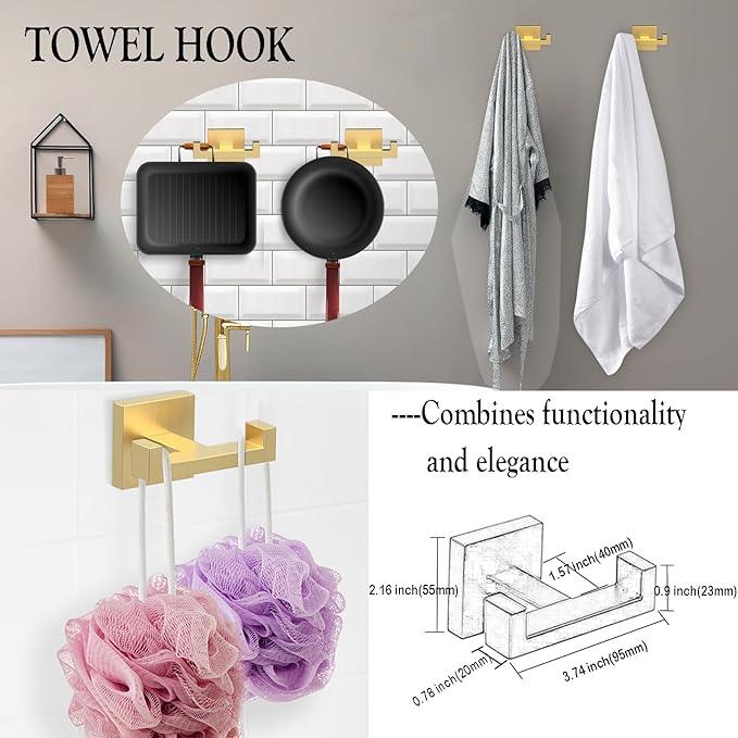 BOZWELL 4 Pieces Light Brushed Gold Stainless Steel Towel Bar Set, 23.6 inch Square Bathroom Hardware Accessories Set,Wall Mounted Towel Racks for Bathroom - ModernBath