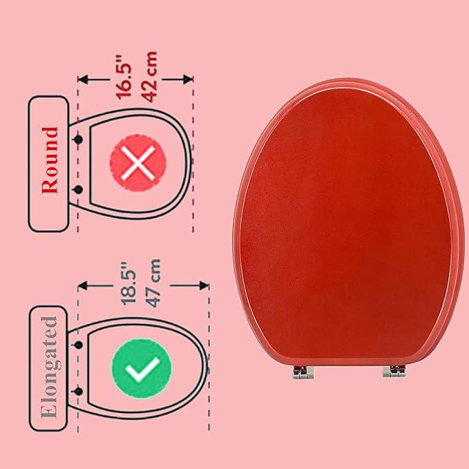 BLOFDE Elongated Toilet Seat Wood Toilet Seat Prevent Shifting with Zinc Alloy Hinges American Standard Size Toilet Seat Easy to Install also Easy to Clean (Elongated,Sparkling Christmas Red) - ModernBath