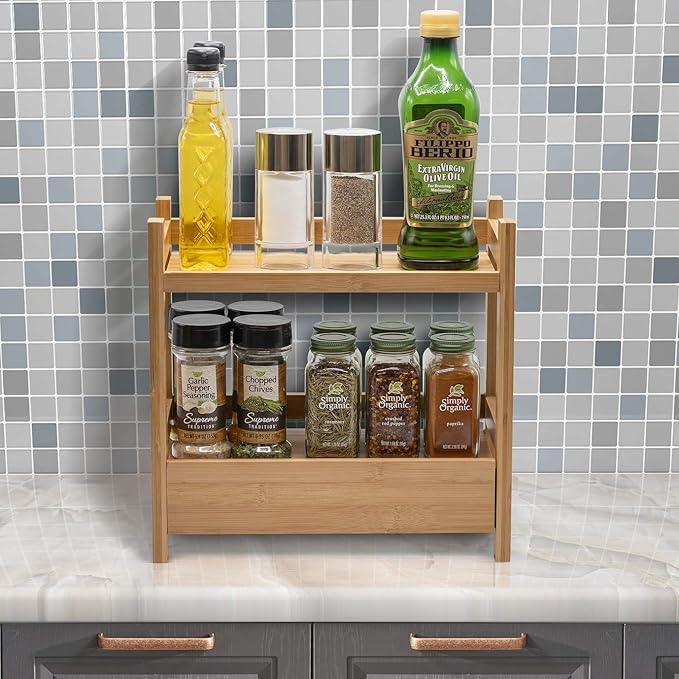 Sorbus Bamboo Bathroom Counter Organizer – 2-Tier Shelf with Hidden Drawer for Vanity, Matcha Station, Bathroom Sink Organizer Countertop, Kitchen & Office Storage (13″ L x 6.5″ W x 12.6″ H) - ModernBath