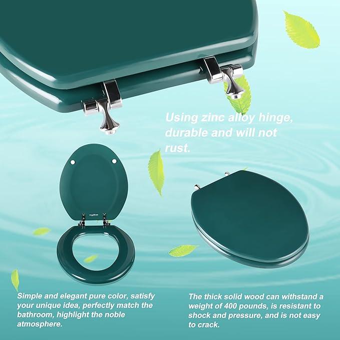 Dark Green Elongated Toilet Seat Natural Wood Toilet Seat with Zinc Alloy Hinges, Easy to Install also Easy to Clean, Scratch Resistant Toilet Seat by Angol Shiold (Elongated, Dark Green) - ModernBath