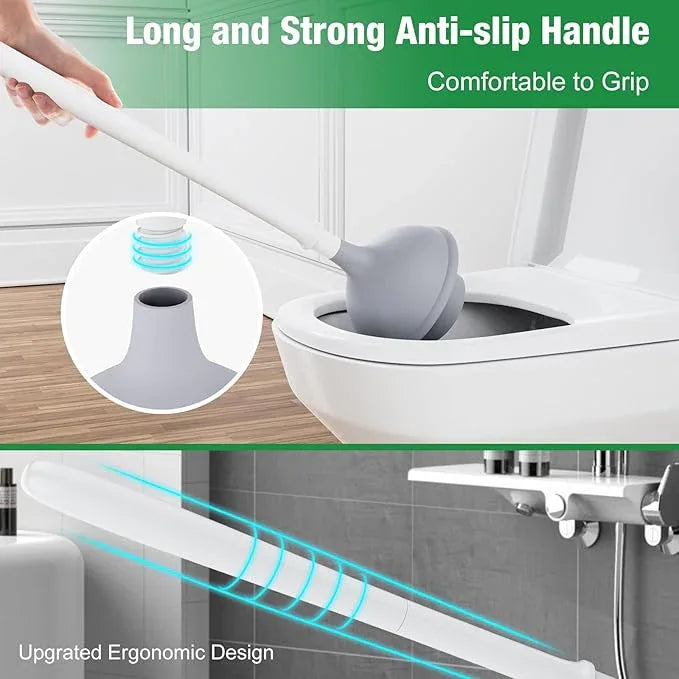 Lefree, 2 in 1 Toilet Brush and Plunger Set with Silicone Bristles, Plastic Material, Includes Holder, White/Black, for Deep Cleaning - ModernBath