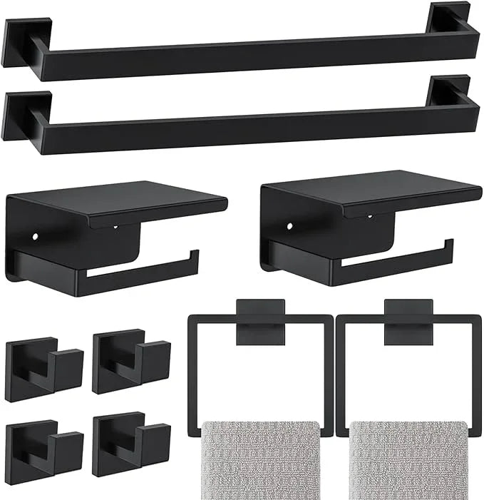 Matte Black Bathroom Hardware Accessories Set 10-Pieces Black Towel Bar Set Stainless Steel Towel Holder Set 23.6 Inch Towel Bar,Towel Racks Set for Bathroom Wall Mounted - ModernBath