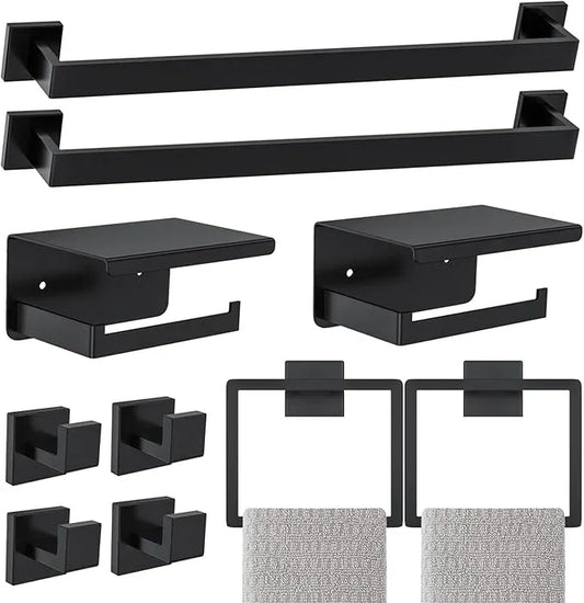 Matte Black Bathroom Hardware Accessories Set 10-Pieces Black Towel Bar Set Stainless Steel Towel Holder Set 23.6 Inch Towel Bar,Towel Racks Set for Bathroom Wall Mounted - ModernBath