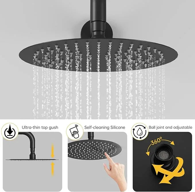 BESy Shower System with 10 Inch Round Rain Shower Head and Handheld Wall Mounted, High Pressure Rainfall Heads Shower Faucet Fixture Combo Set with 2 in 1 Spray Showerhead for Bathroom, Matte Black - ModernBath