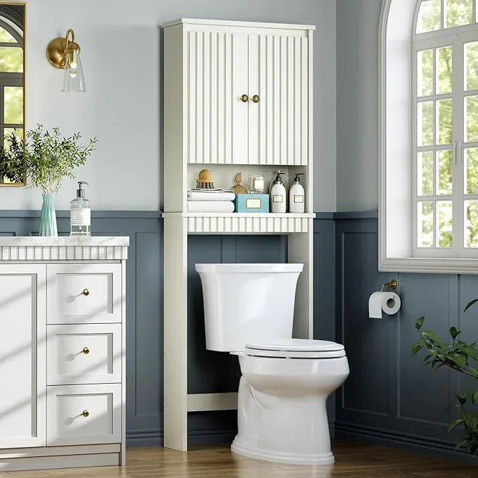Over The Toilet Storage Cabinet, Over Toilet Storage with Fluted Door, Over The Toilet Storage Bathroom Organizer Bathroom Shelf Over Toilet, Behind Toilet Storage Cabinet Organizer,Cream White - ModernBath
