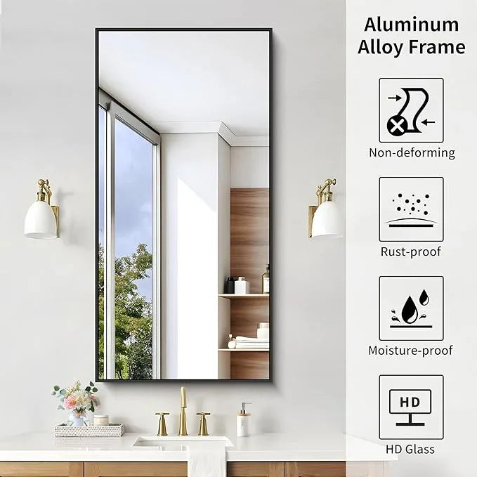 KOCUUY Black Bathroom Mirror, 24x48 Inch Rectangle Mirror for Over Sink, Modern Decorative Wall Mirror for Bedroom Living Room Bathroom, Hang Horizontal/Vertical - ModernBath