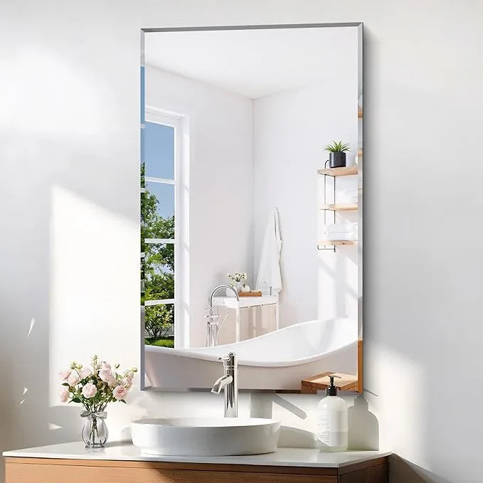KOCUUY Beveled Mirror, 24x40 Inch Frameless Bathroom Mirror for Over Sink, Upgraded Shatterproof Beveled Unframed Design Mirror for Bathroom, Bedroom, Hang Horizontal/Vertical - ModernBath
