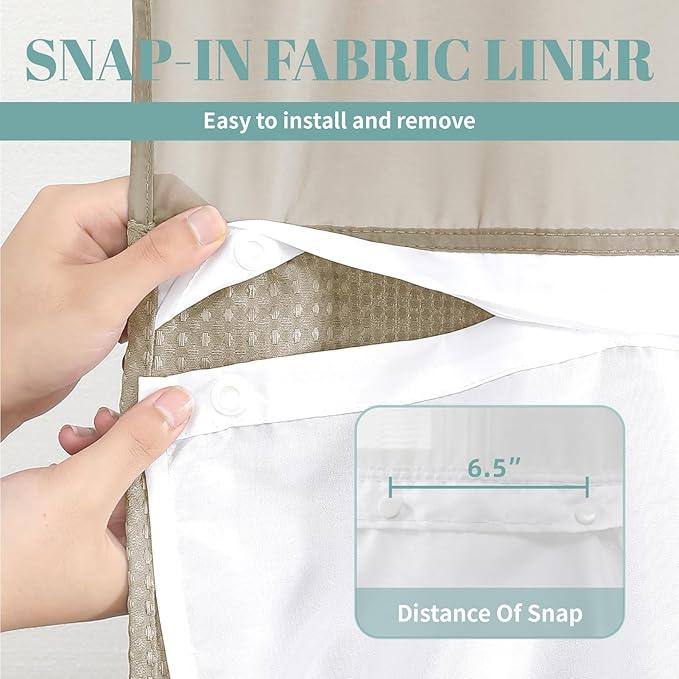 eachope Khaki No Hook Waffle Weave Shower Curtain with snap-in Liner Replacement, 230GSM Waterproof Fabric Hotel Shower Curtain Set for Bathroom, Through Mesh Top Window,71Wx80H - ModernBath