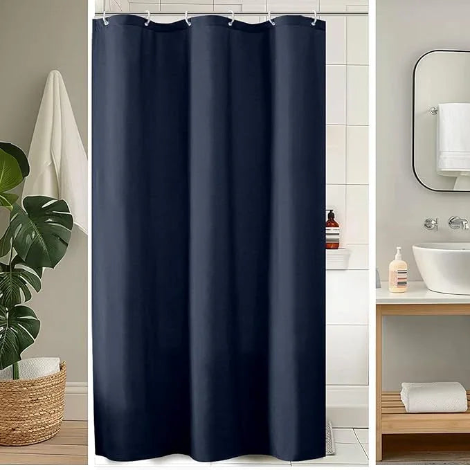 OVZME Zora 36 x 72 Inch Stall Fabric Shower Curtain - Soft Small Shower Curtain for Bathroom for Narrow Stall Size, Machine Washable Water Resistance, Hotel Style, Navy Blue - ModernBath