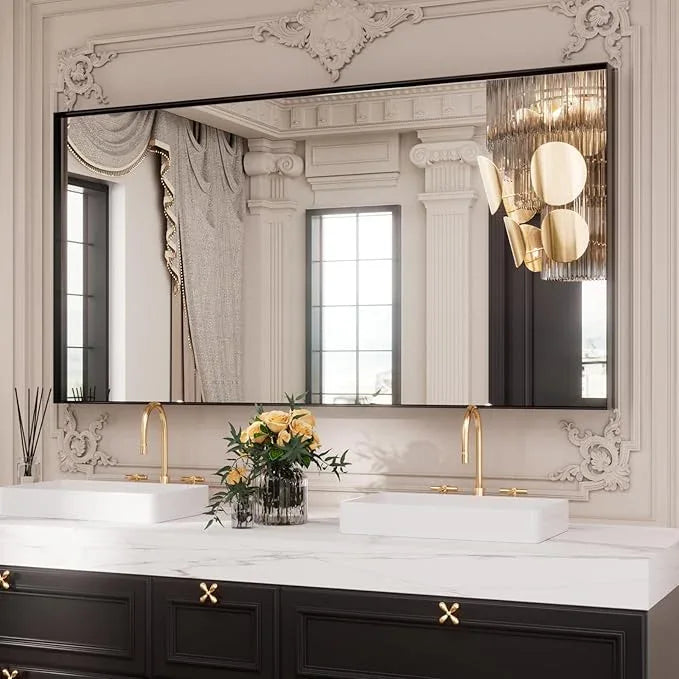 LOAAO Black Bathroom Mirror 84"X32" for Wall, Rectangle Bathroom Vanity Mirror, Tempered Glass, Hangs Vertically or Horizontally, Easy to Install, Modern Design - ModernBath
