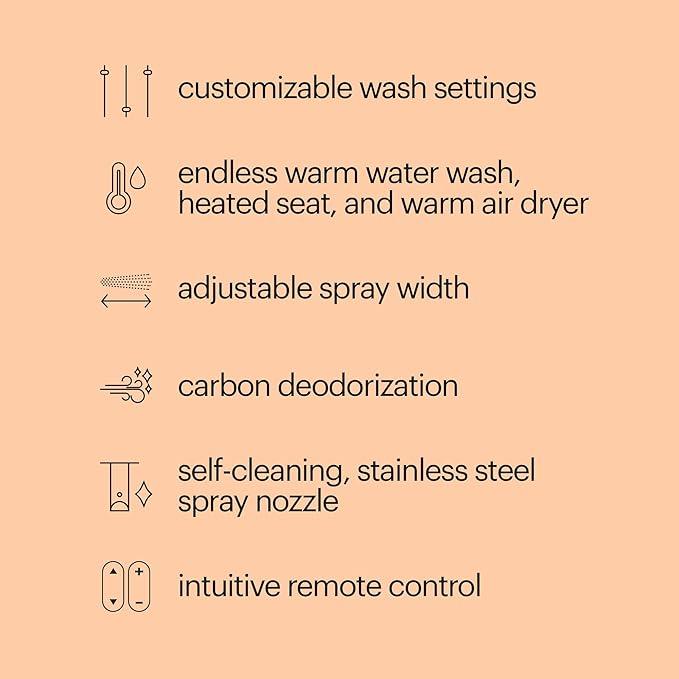 Brondell S1000-RW Swash Electric Bidet Toilet Seat with Oscillating Stainless Steel Nozzle, Round, S1000-Standard Profile - ModernBath