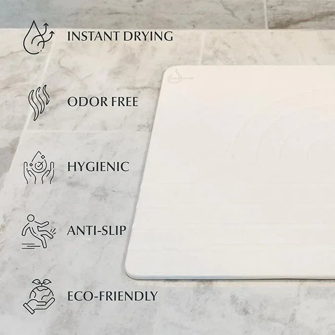 Water Stone Quick-Drying Bath Mat, Off-White – Standard Size (27.5” x 19.6”), Eco-Friendly, Non-Slip, Fast Absorbing Bathroom Rug, Soft & Comfortable - ModernBath