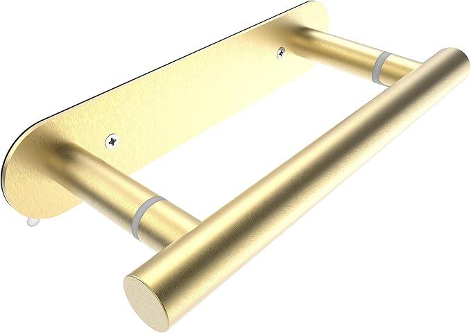 RUACQ Toilet Paper Holder, Self-Adhesive or Wall Mount, SUS304 Stainless Steel Rustproof Stick on Toilet Paper Roll Holder, No Drilling Bathroom Tissue Holder, Modern Pivoting Design (Brushed Gold) - ModernBath