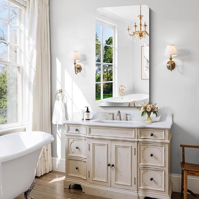 CILIBER Frameless Wall Mirror, 24" x 48" Bathroom Mirror Rounded Corner, HD Shatterproof Vanity Mirror with Polished Edge for Over Sink, Bedroom, Entryway, Vertical or Horizontal - ModernBath