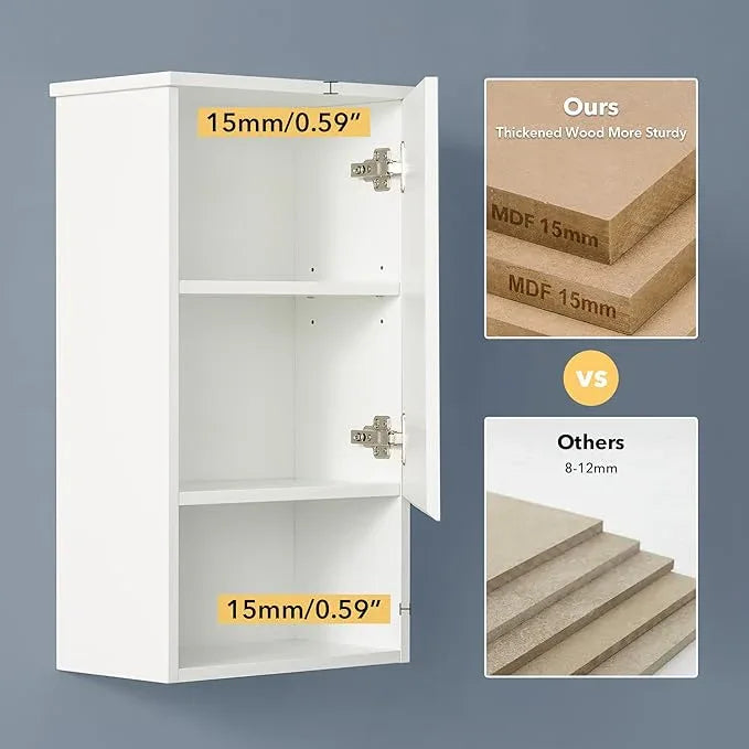 Bathroom Wall Cabinet with Single Door, Soft-Close Hinges, 15x27 inch Wooden Medicine Cabinet for Small Kitchen, Laundry, Entryway, Durable MDF Construction - ModernBath