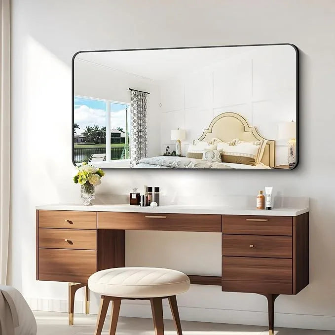BONEWEI 30x60 inch Bathroom Mirror,Black Rectangle Mirror,Wall Mounted Bathroom Frame Vanity Mirror with Round Corner for Bedroom Living Room, Entryway Hangs Horizontal or Vertical - ModernBath