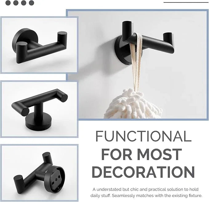 Angle Simple Double Towel Hook, Stainless Steel Bathroom Hand Towel Holder, Coat Hook for Wall, Matte Black - ModernBath