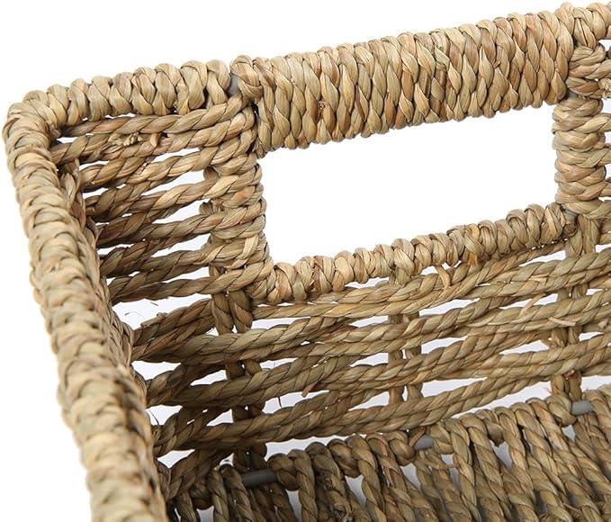 Small Seagrass Storage Basket, Natural Rectangular Decorative Home Organizer Bins with Both-side Handles for Farmhouse, Bathroom, Bedroom. - ModernBath
