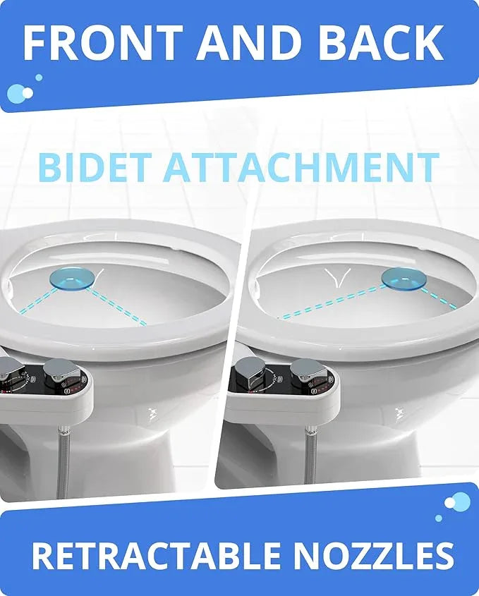 CLEAR REAR Bidet Attachment for Toilet Seat - Non-Electric, Self-Cleaning Dual Nozzle, Adjustable Water Pressure, Rear & Feminine Wash Hygienic Bathroom Upgrades - Fits Elongated Toilets (2 Pack) - ModernBath