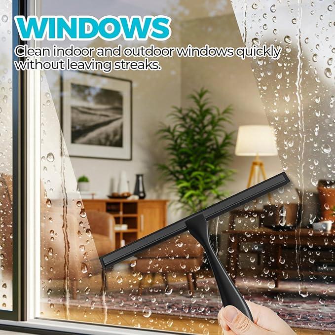 ALFLOD 2PACK All-Purpose Shower Squeegee for Shower Doors, Tile Shower Walls, Bathroom, Window, Glass and Car Windshield, Mirrors and Kitchen-Stainless Steel, 10 Inches, Black - ModernBath