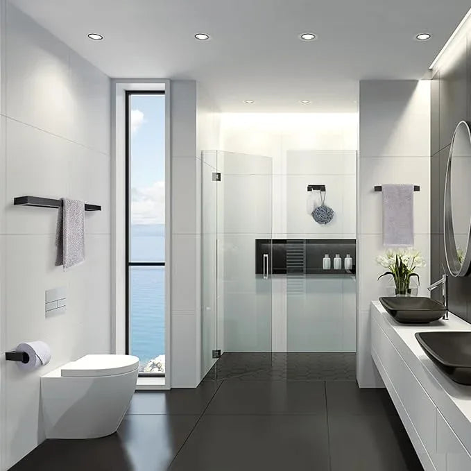 Lairuier 4-Piece Bath Towel Bar Set, Matte Black Bathroom Hardware Set Including Towel Bar,Towel Holder, Toilet Paper Holder, Towel Hook,Stainless Steel Bathroom Hardware Accessories Set - ModernBath