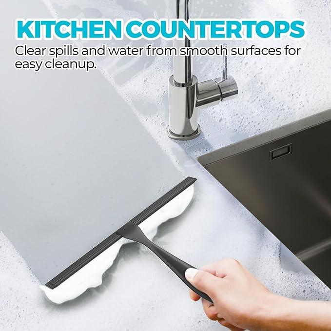 ALFLOD 2PACK All-Purpose Shower Squeegee for Shower Doors, Tile Shower Walls, Bathroom, Window, Glass and Car Windshield, Mirrors and Kitchen-Stainless Steel, 10 Inches, Black - ModernBath