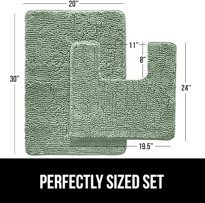 GORILLA GRIP Bathroom Rug Sets, Soft Chenille 2 Piece Area Rugs Set, Toilet Base Mat and 30x20 Carpet, Absorbent Microfiber Washable Mats Dry Quickly, Home Décor and Bath Room Accessories Sage Green - ModernBath