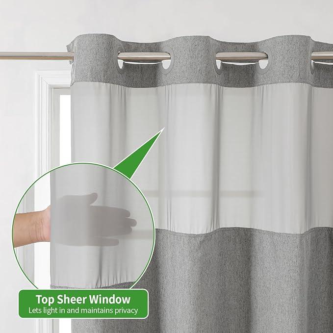 eachope Stall No Hooks Needed Linen Textured Shower Curtain with Snap-in Fabric Liner Set,Hotel Luxury Decor Shower Curtains for Bathroom,Waterproof & Washable,60Wx74H,Grey/Gray - ModernBath