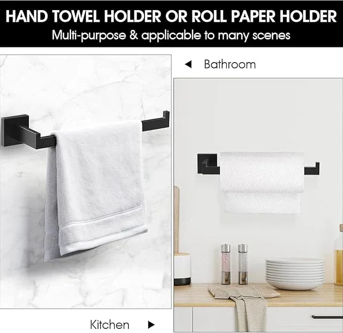 4 Sets Bathroom Accessories Set, Stainless Steel Bathroom Hardware Set, Towel Racks for Bathroom Wall Mounted 24 Inch Bath Towel Bar Set-Matte Black - ModernBath