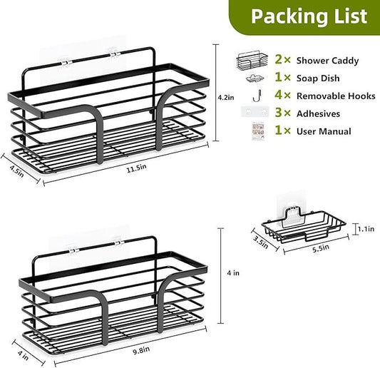 Shower Caddy, Adhesive Shower Organizer with Soap Dish and 4 Hooks, Rustproof Stainless Steel Shower Shelves, Wall Mounted No Drilling Storage Shelf Basket Accessories for Bathroom & Kitchen - ModernBath