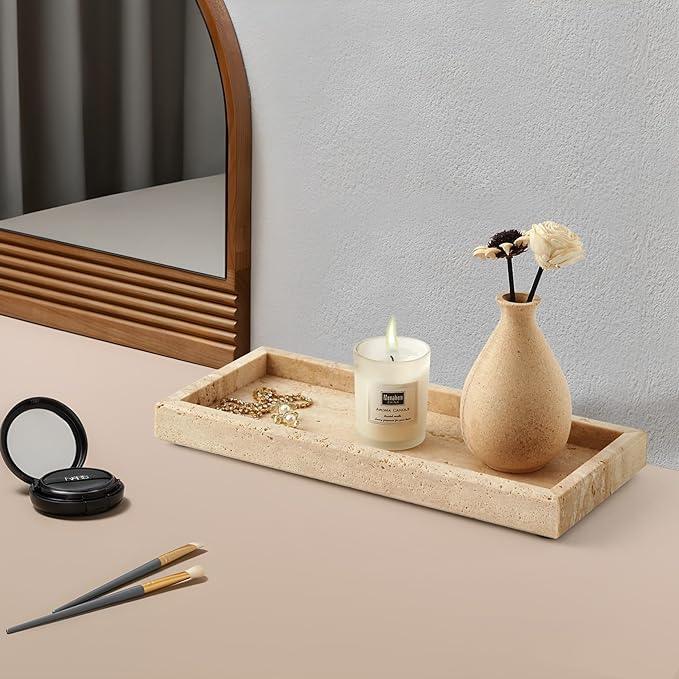 Real Natural Small Marble Tray for Bathroom, Vanity, Kitchen and Desktop, Rectangle Genuine Marble Stone Tray for Jewelry, Cosmetics, Candles, Lotion, Perfume and Home Decor - ModernBath