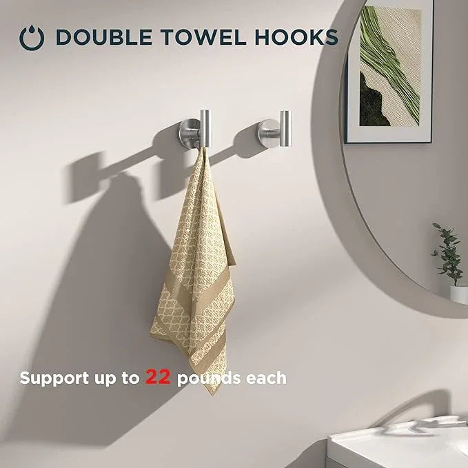 FORIOUS 4 Piece Bathroom Accessories, SUS304 Stainless Steel Double Post Pivoting Toilet Paper Holder, Towel Ring and 2 Towel Hooks, Wall Mounted Bathroom Hardware Set (Brushed Nickel) - ModernBath