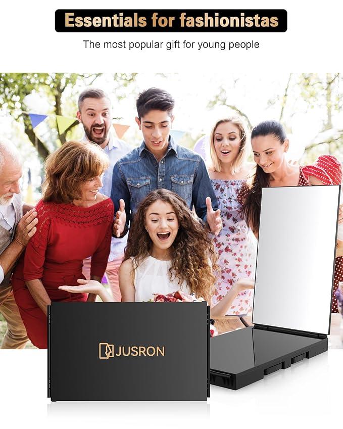 JUSRON 360 Viewing Angle Self Hair Cutting Mirror, Clear Anti-Fog HD Glass (Black Without LED Without Accessories) - ModernBath