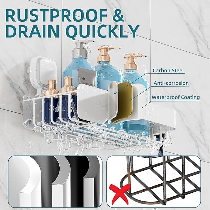 TAILI Shower Caddy Suction Cup 2 Pack,Stainless Steel Rustproof Shower Shelves,No Drilling Wall Mounted Basket,Large Capacity,Removable Suction Cup Bathroom Organizers & Home Decor, White - ModernBath