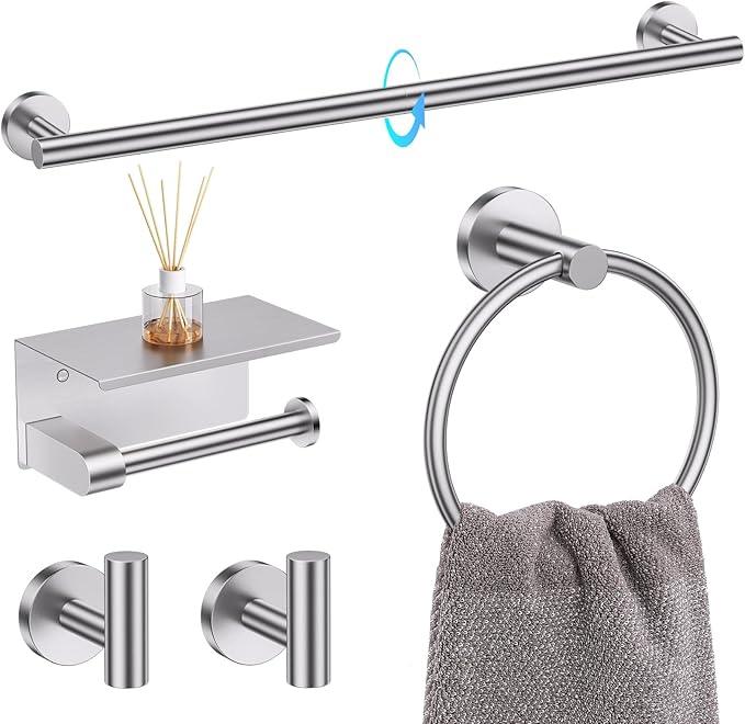 TQKAG 5 Piece Bathroom Towel Bar Holder Sets Brushed Nickel Bathroom Hardware Set Stainless Steel Toilet Paper Holder with Shelf Bathroom Accessories Kit Wall Mounted - ModernBath