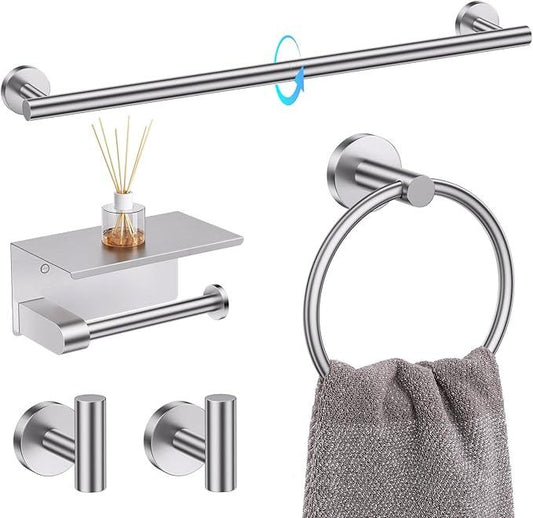 TQKAG 5 Piece Bathroom Towel Bar Holder Sets Brushed Nickel Bathroom Hardware Set Stainless Steel Toilet Paper Holder with Shelf Bathroom Accessories Kit Wall Mounted - ModernBath