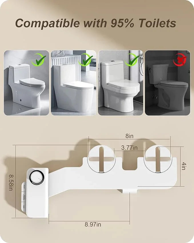 Hinmood Ultra-Slim Bidet Attachment for Toilet Dual Nozzles Feminine & Rear Wash Bidet Toilet Seat Attachment Non Electric Self Cleaning Adjustable Water Pressure, Rear Wash (KB001) - ModernBath