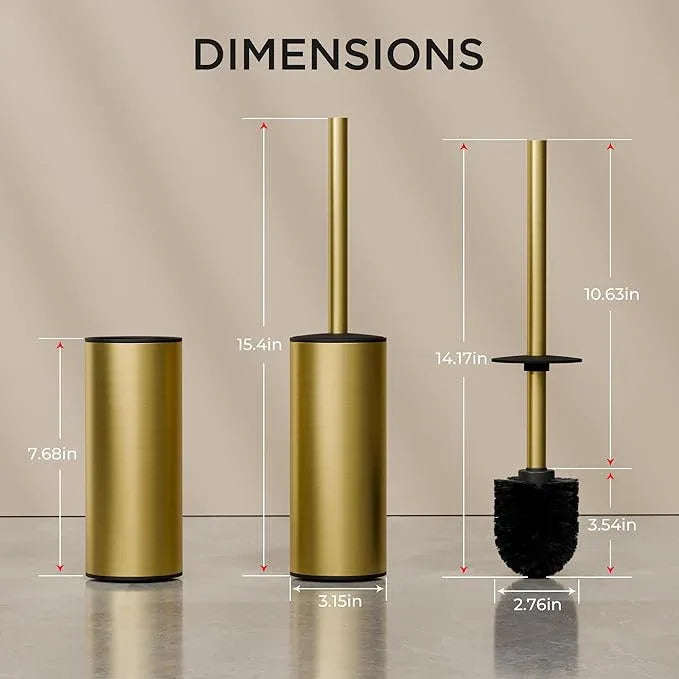 FORIOUS Toilet Brush and Holder Set, 304 Stainless Steel Long Handle and Heavy Duty Base for Bathroom Deep Cleaning, Drip-Proof, Space Saving for Storage, 2 Toilet Bowl Brush Head, Dark Gold - ModernBath
