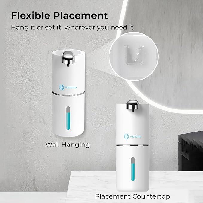 Heione Automatic Touchless Liquid Soap Dispenser, White, 12.8 oz, USB-C Rechargeable, IPX5 Waterproof for Bathroom, Shower & Kitchen (Shampoo/Gel/Dish Soap), Wall Mount or Countertop (White (Liquid)) - ModernBath