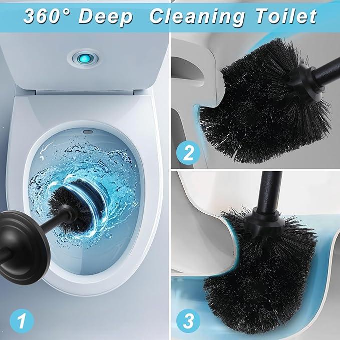 Black Toilet Brush and Holder Set,304 Stainless Steel Toilet Bowl Brush and Holder for Bathroom,Heavy Duty Toilet Brush,Durable Scrubbing Bristles,Splash Resistant,Long Hanlde - ModernBath