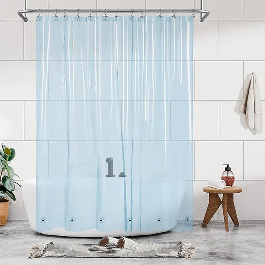 Barossa Design Clear Blue Shower Curtain Liner - PEVA Heavy Duty Shower Liner with 6 Magnets and Metal Grommets, 72" x 72" Waterproof Bathroom Curtains - Clear Blue - ModernBath
