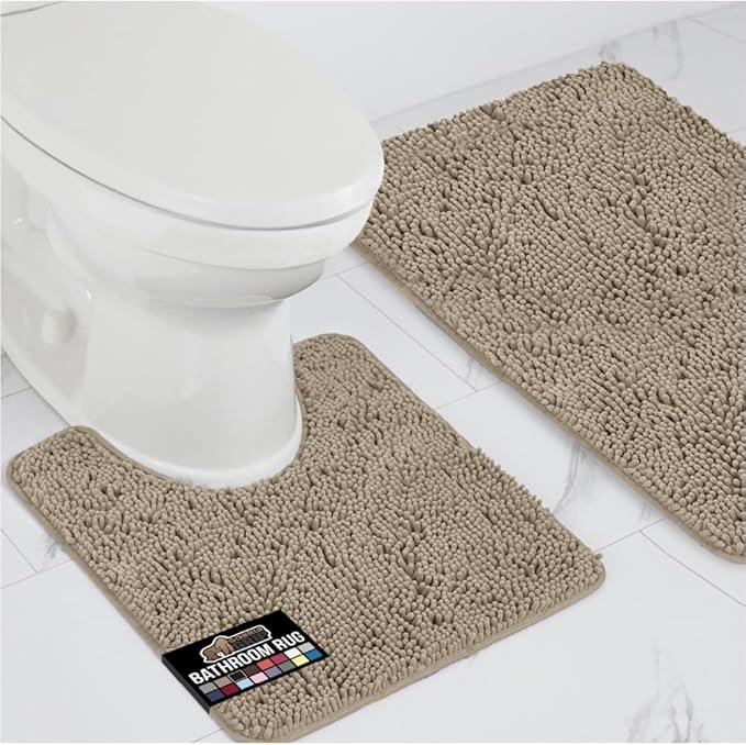 GORILLA GRIP Bathroom Rug Sets, Soft Chenille 2 Piece Area Rugs Set, Toilet Base Mat and 30x20 Carpet, Absorbent Microfiber Washable Mats Dry Quickly, Home Décor and Bath Room Accessories, Gray Beige - ModernBath