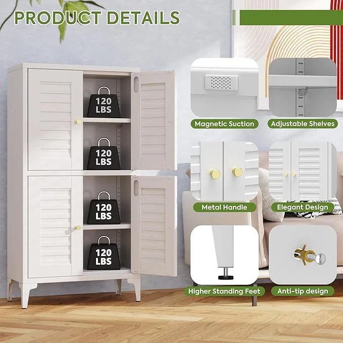 46''H Metal Small Bathroom Storage Cabinet with 4 Doors and Adjustable Shelves, Pantry Cabinet for Home, Kitchen, Assembly Required, White - ModernBath