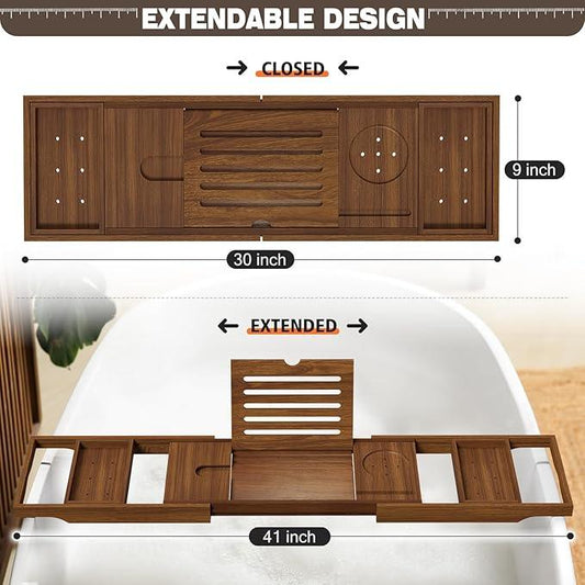 Wooden Bathtub Tray for Luxury Bathroom, Expandable Premium Teak Bath Tray, Adjustable Bath Accessories for Tub, as Unique Housewarming, Holiday, Birthday Gifts - ModernBath