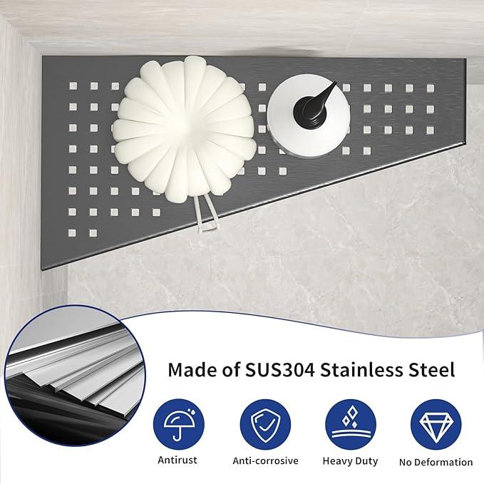 Corner Shower Shelf, 12" Trapezoid Grout in Shelf 304 Stainless Steel Grid Design Recessed Bathroom Shelf for Tiled Wall (Gunmetal, 12"-2 Pack) - ModernBath