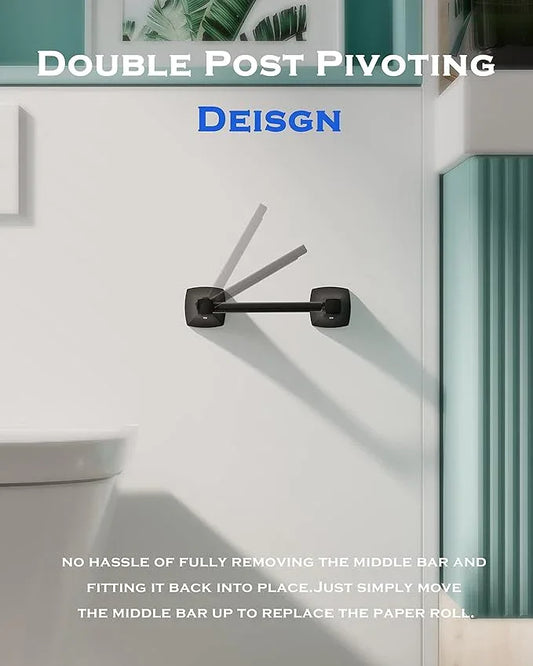 Matte Black Toilet Paper Holder Bathroom Double Post Pivoting Tissue Roll Holder Stainless Steel and Zinc Alloy Wall Mount - ModernBath