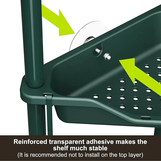 Orimade Rustproof 3 Tier Floor Standing Corner Shower Caddy Organizer, Plastic Metal Splicing Floor Corner Shelf Rack Stands for Bathroom, Dark Green - ModernBath