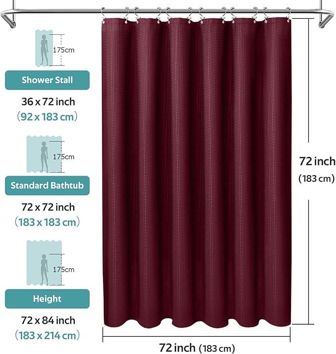 Vipfree 3 in 1 Shower Curtain Set, Waffle Shower Curtain and Liner Set with 12 Double Sided Shower Curtain Hooks, 258GSM Luxury Weighted Cloth Shower Curtains for Bathroom, 72 W x 72 H, Burgundy - ModernBath