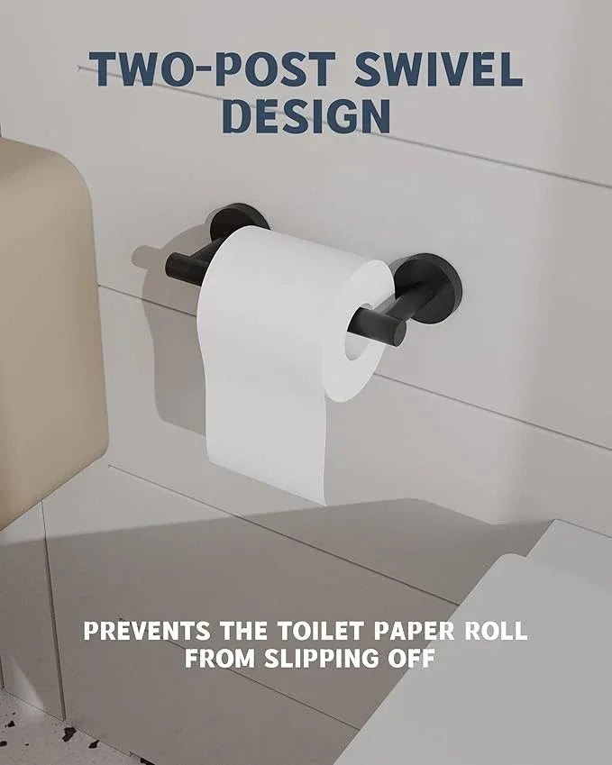 Matte Black Toilet Paper Holder SUS304 Stainless Steel Double Post Pivoting Toilet Paper Roll Holder Wall Mounted Toilet Tissue Holder for Commercial Bathroom RV - ModernBath